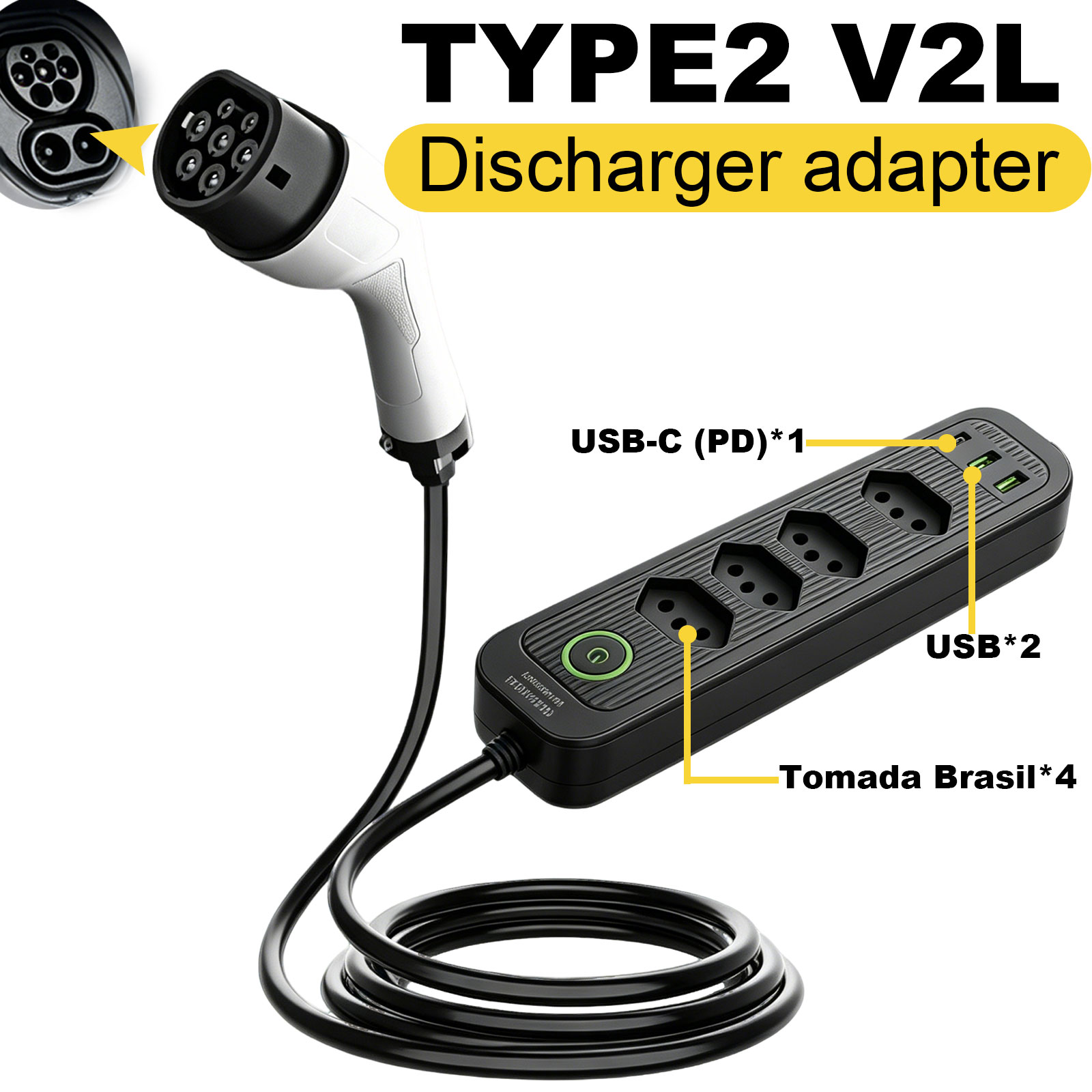 Outdoor Power Station - Typ2 V2L Entladeadapter 16A Brasilianische Steckdose