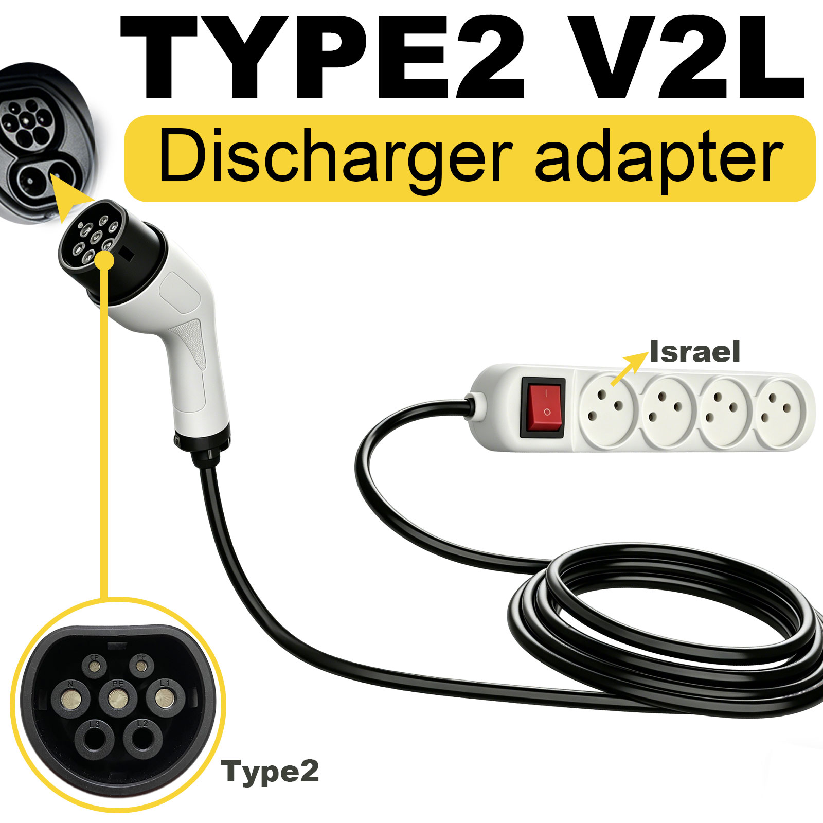 Outdoor Power Station - Typ2 V2L Entladeadapter Israel-Steckdose EV zu