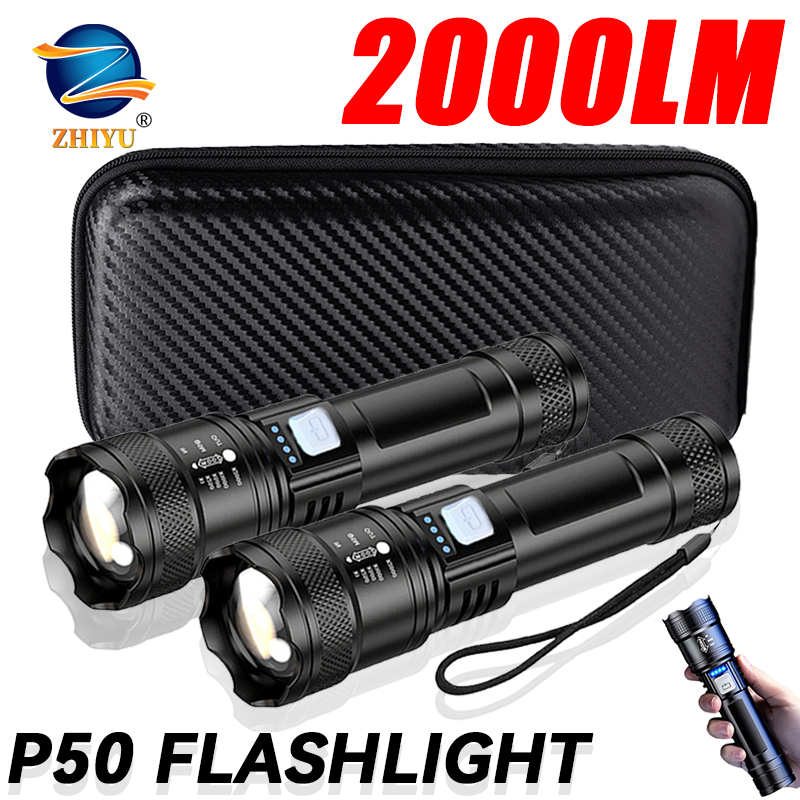 Outdoor Usb Power Bank - Taktische LED-Taschenlampe, 2000 lm, USB wiederaufladbar,
